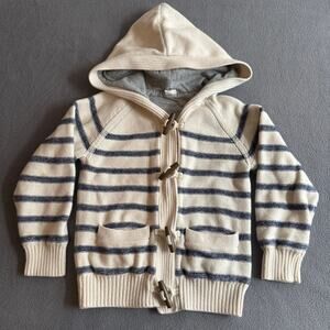 Baby Gap Button Up Lined Hooded Sweater 5 Toddler‎ White Blue Nautical Fisherman